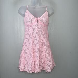 Inner Secrets Babydoll Chemise Size L Pink Lace Sheer Lingerie Dainty Coquette
